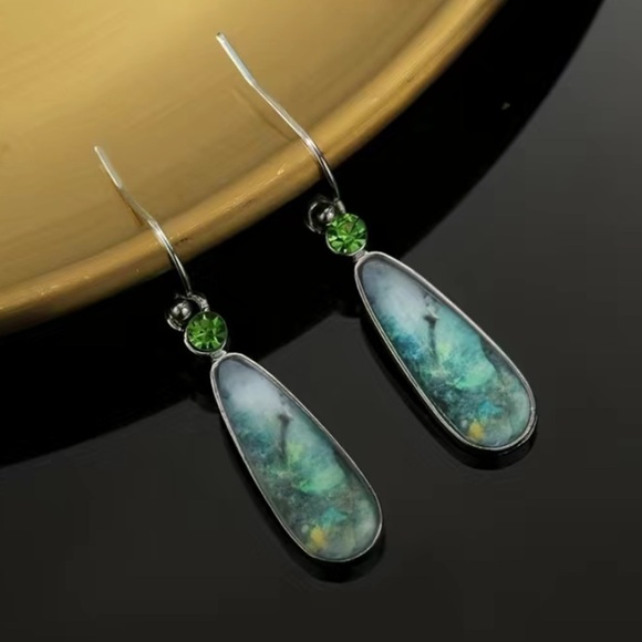 Boho Waterdrop Green Faux Stone Earrings - Picture 2 of 4